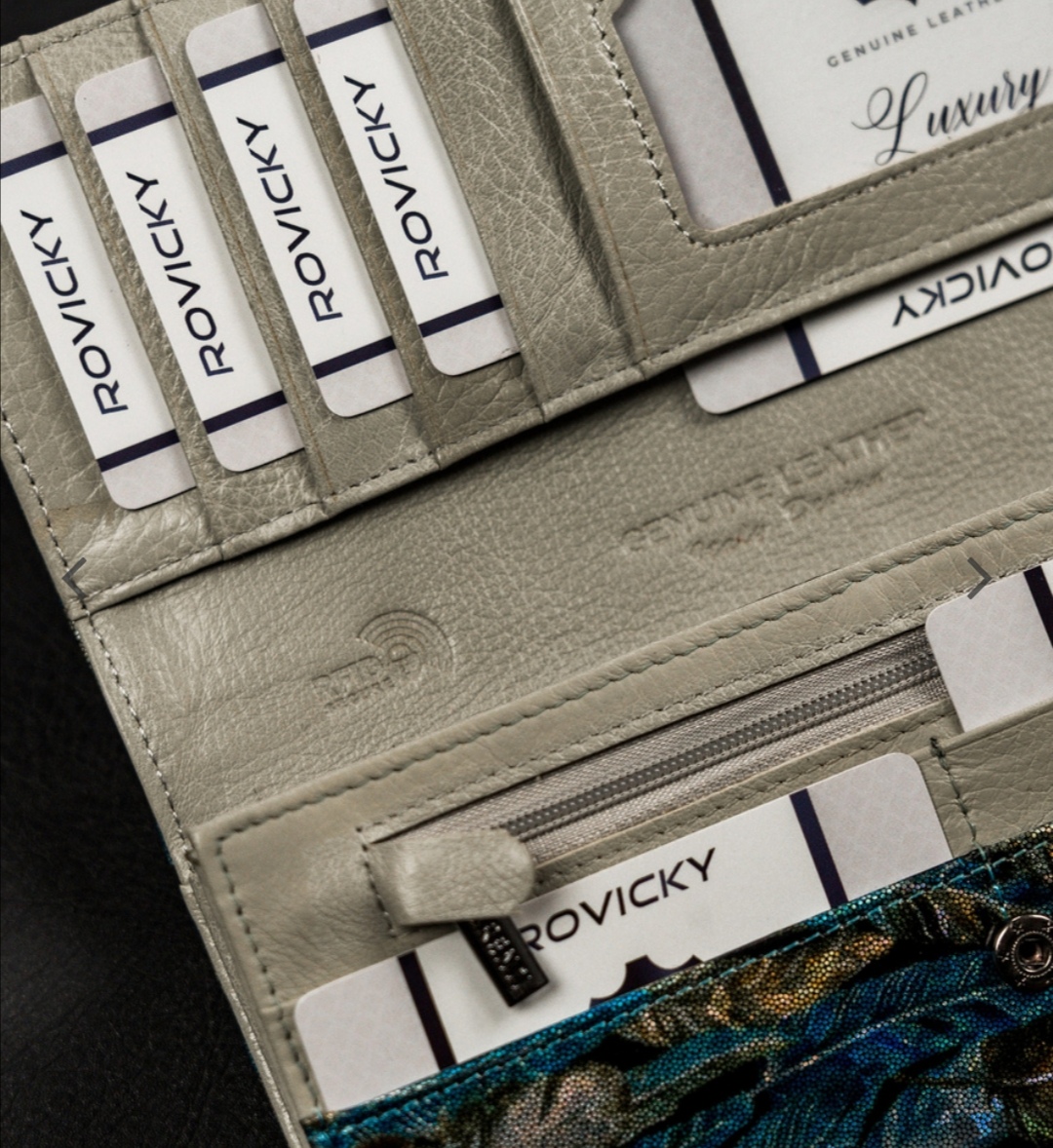 Velká dámská kožená lakovaná peněženka Lorenti peří 