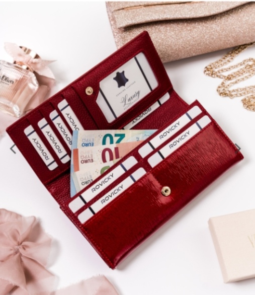 Velká dámská kožená lakovaná peněženka Lorenti červená hladká