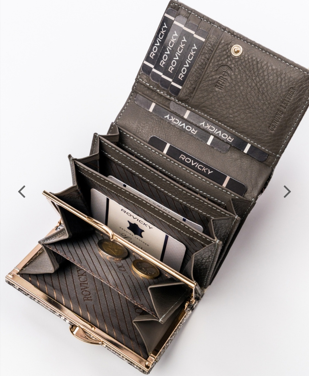 Střední dámská kožená lakovaná peněženka Rovicky stříbrná 