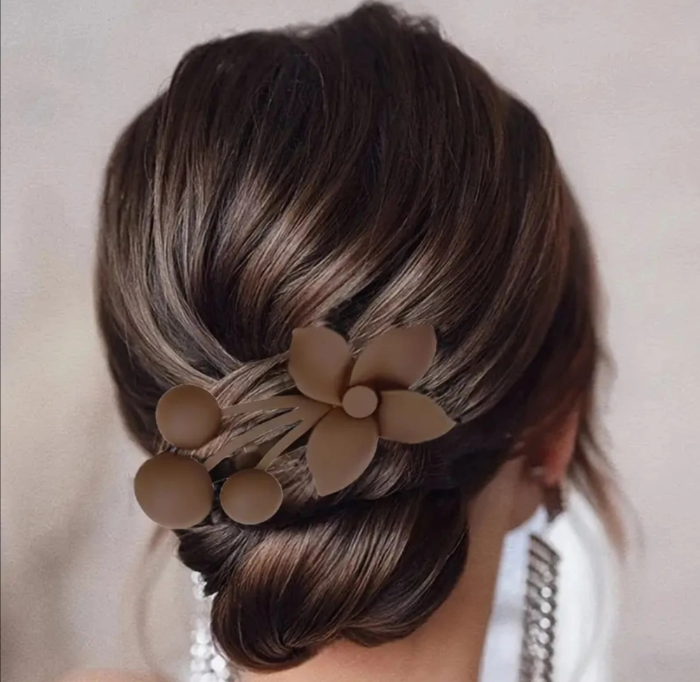 Velký skřipec do vlasů květina hnědý, černý 