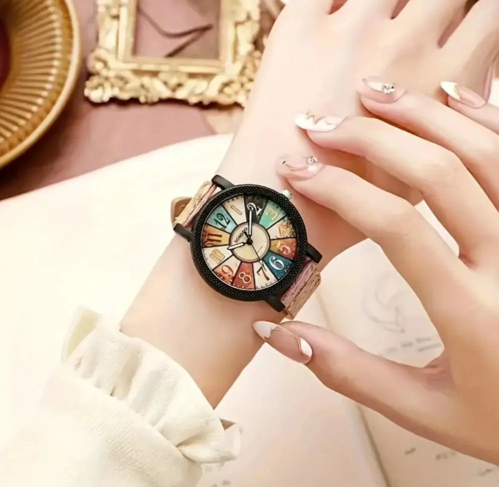 Dámské hodinky v retro stylu imitace dřeva 