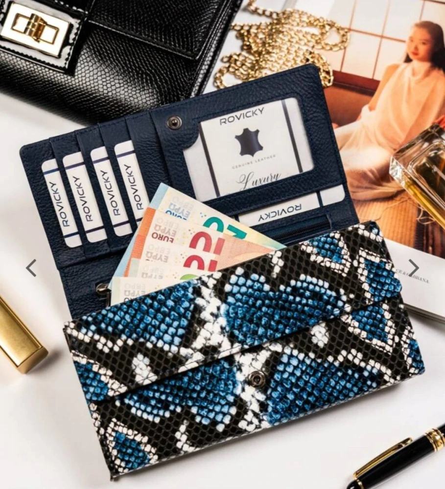 Prostorná dámská peněženka 4U Cavaldi hadí vzor modrá