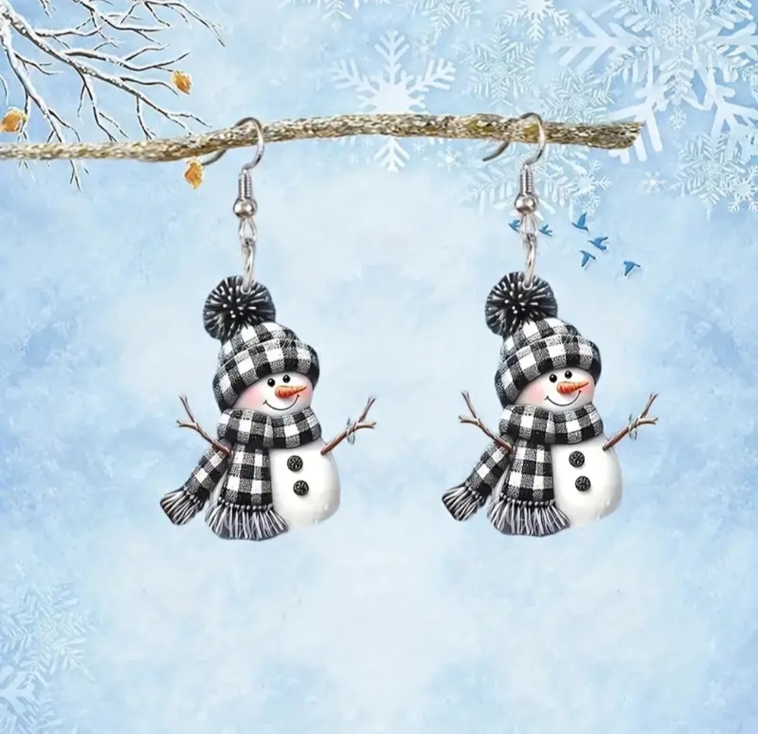 Tématické zimní náušnice sněhulák 