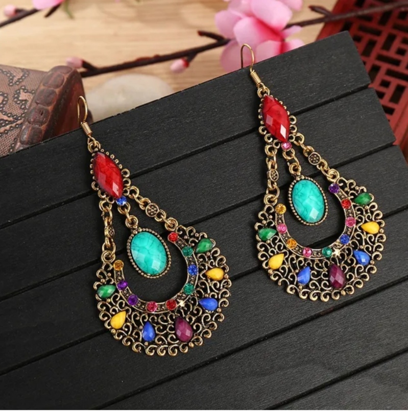 Dlouhé velké orientální náušnice 7x5 cm