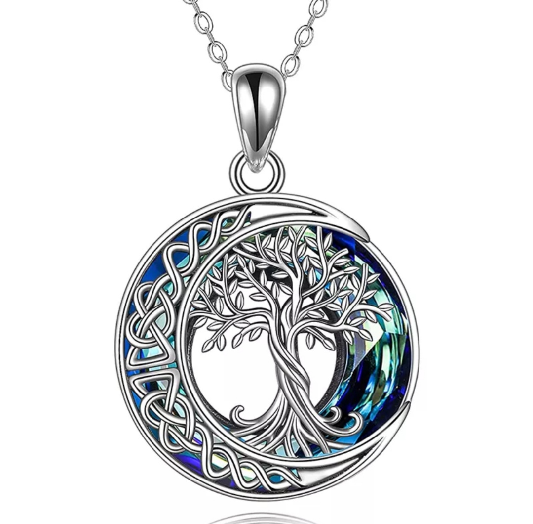 Řetízek s přívěskem strom života modrý krystal