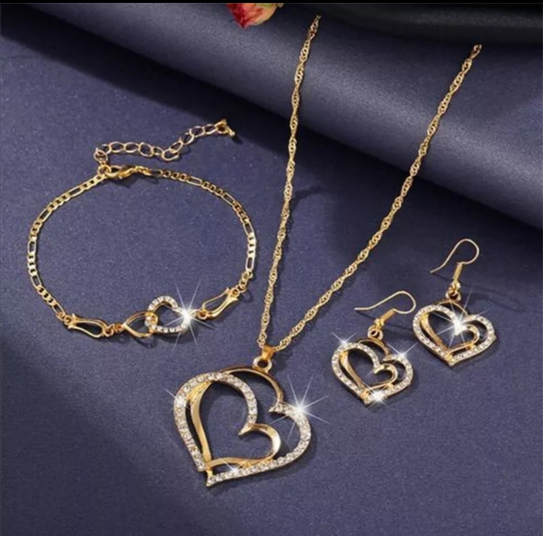 Krásná sada šperků spojená srdce 3v1 - 2 varianty 