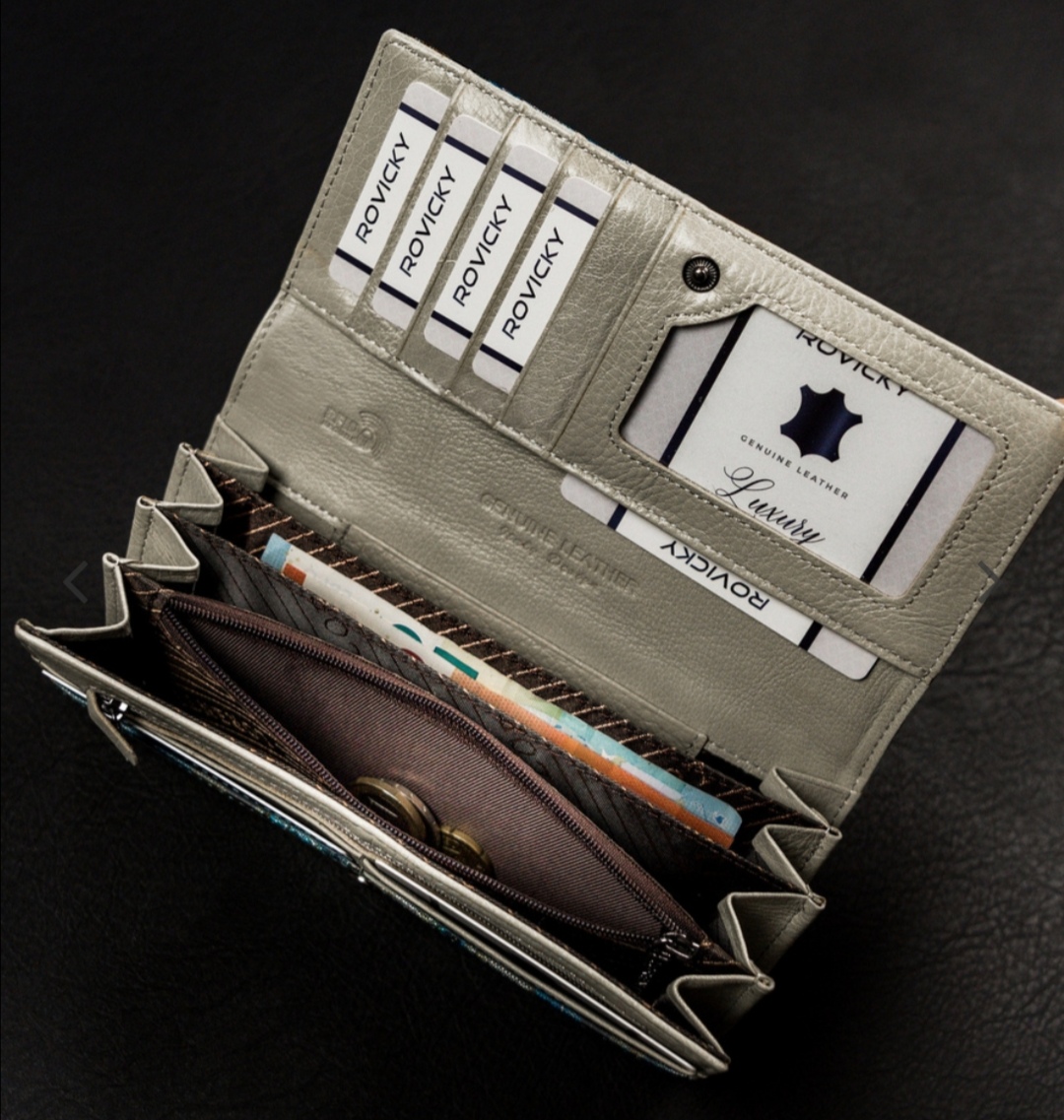 Velká dámská kožená lakovaná peněženka Lorenti peří 