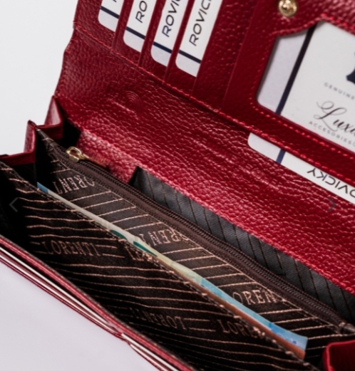 Velká dámská kožená lakovaná peněženka Lorenti červená hladká