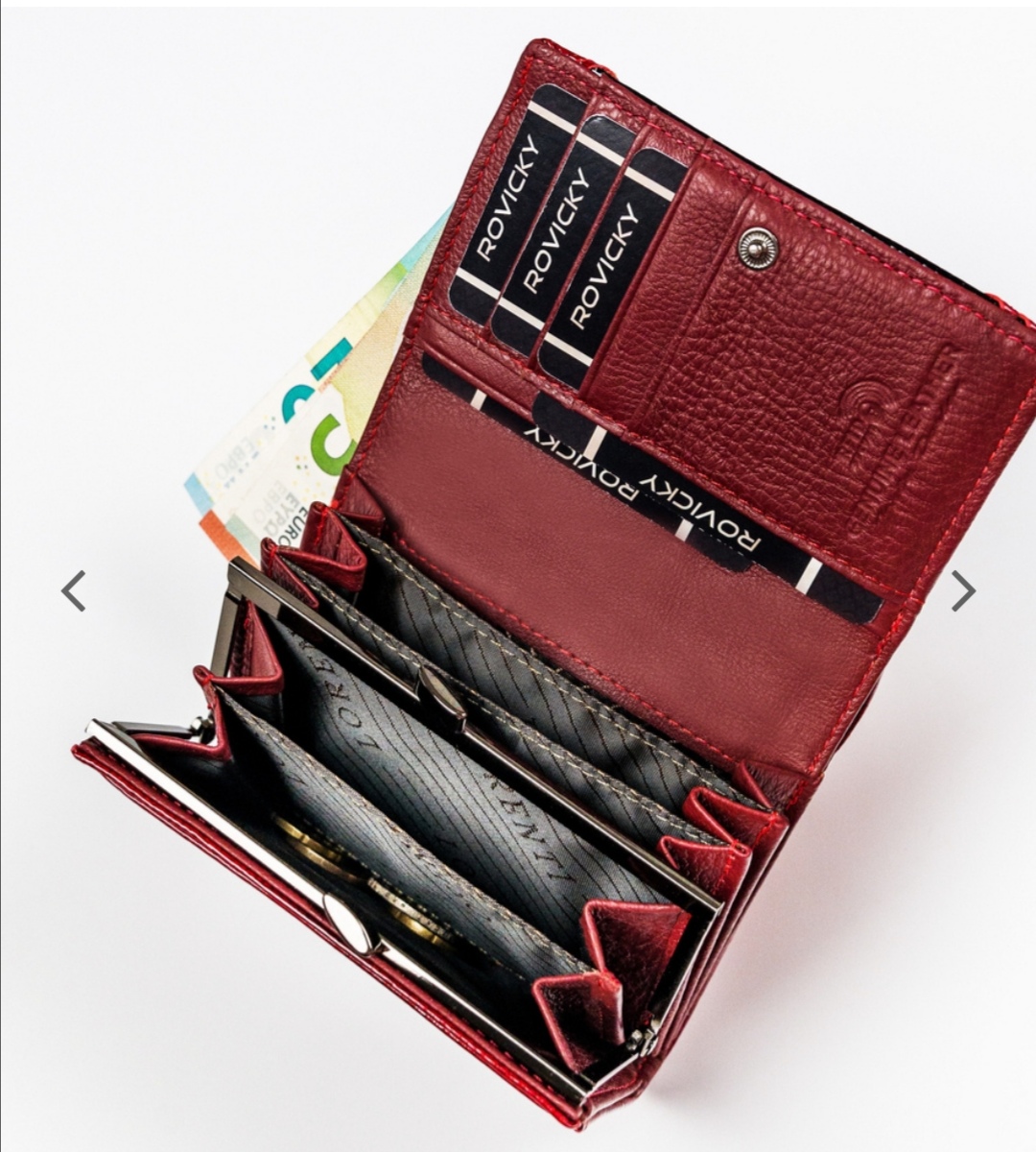 Malá dámská kožená lakovaná peněženka Lorenti červená s černou vsadkou Croco 