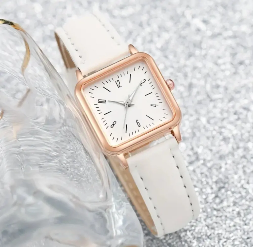 Jednoduché dámské hodinky s hranatým ciferníkemm