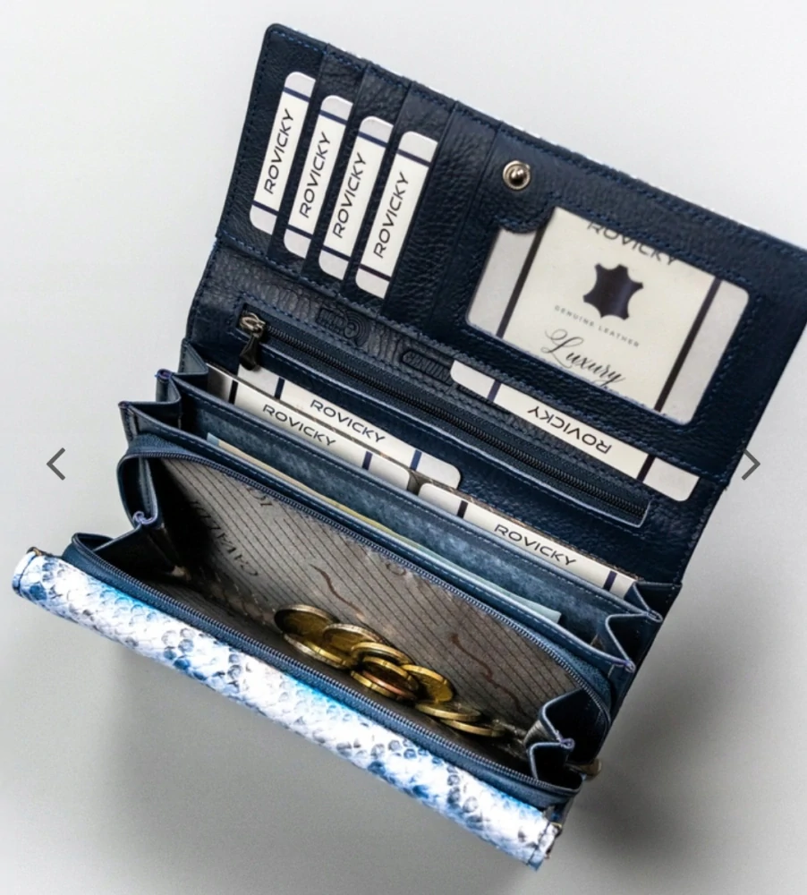 Velká dámská peněženka 4U Cavaldi vzor hadí kůže modrá 