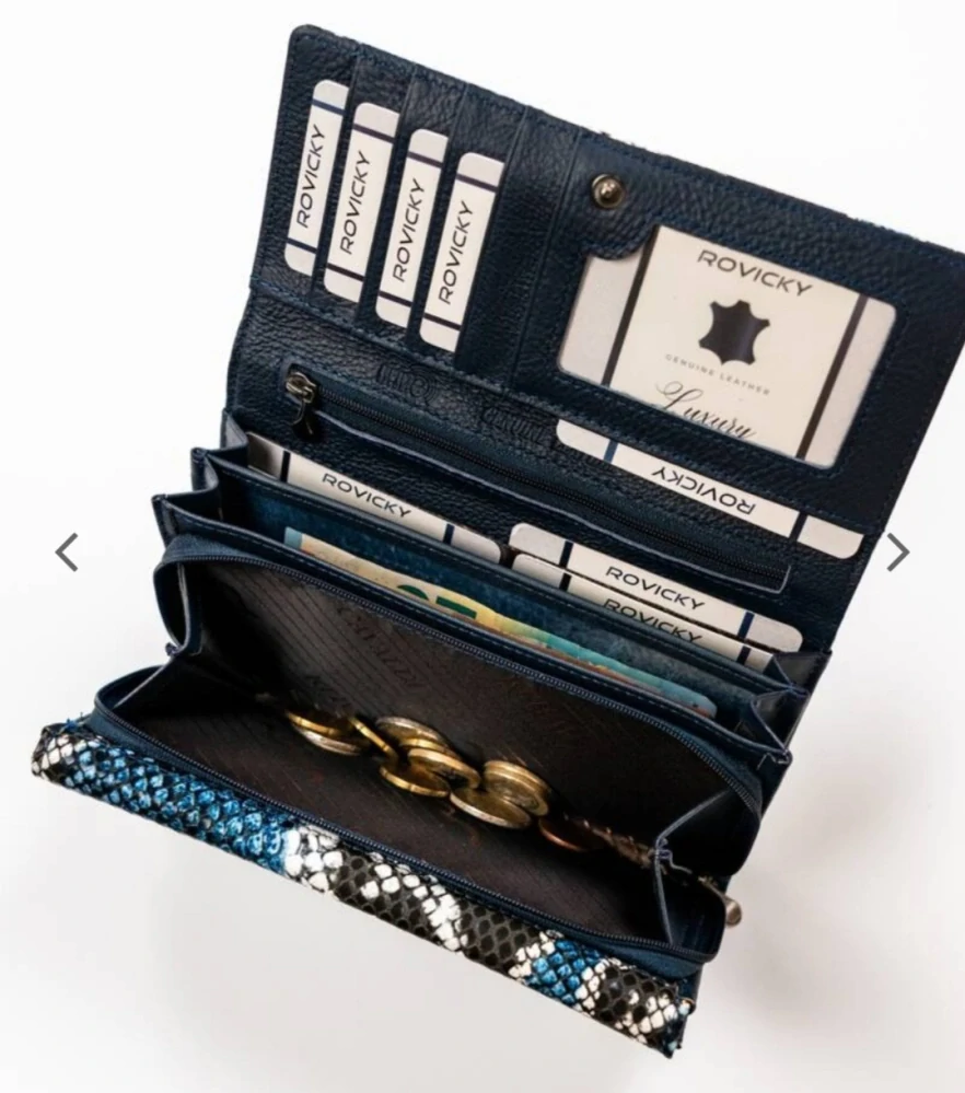 Prostorná dámská peněženka 4U Cavaldi hadí vzor modrá