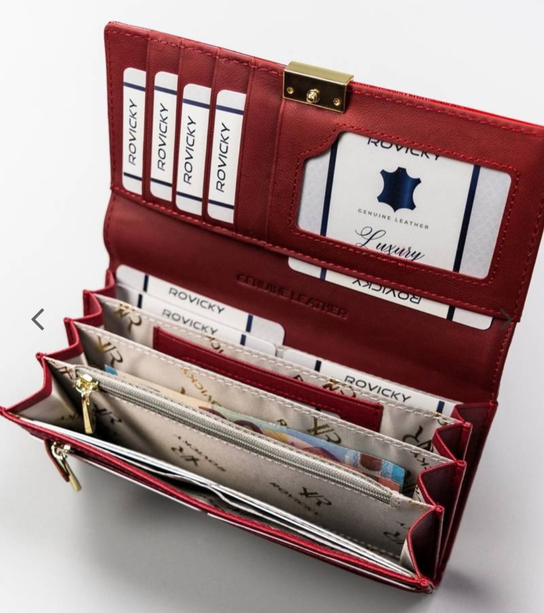 Velká dámská kožená lakovaná peněženka na patentku a zipy Rovicky 