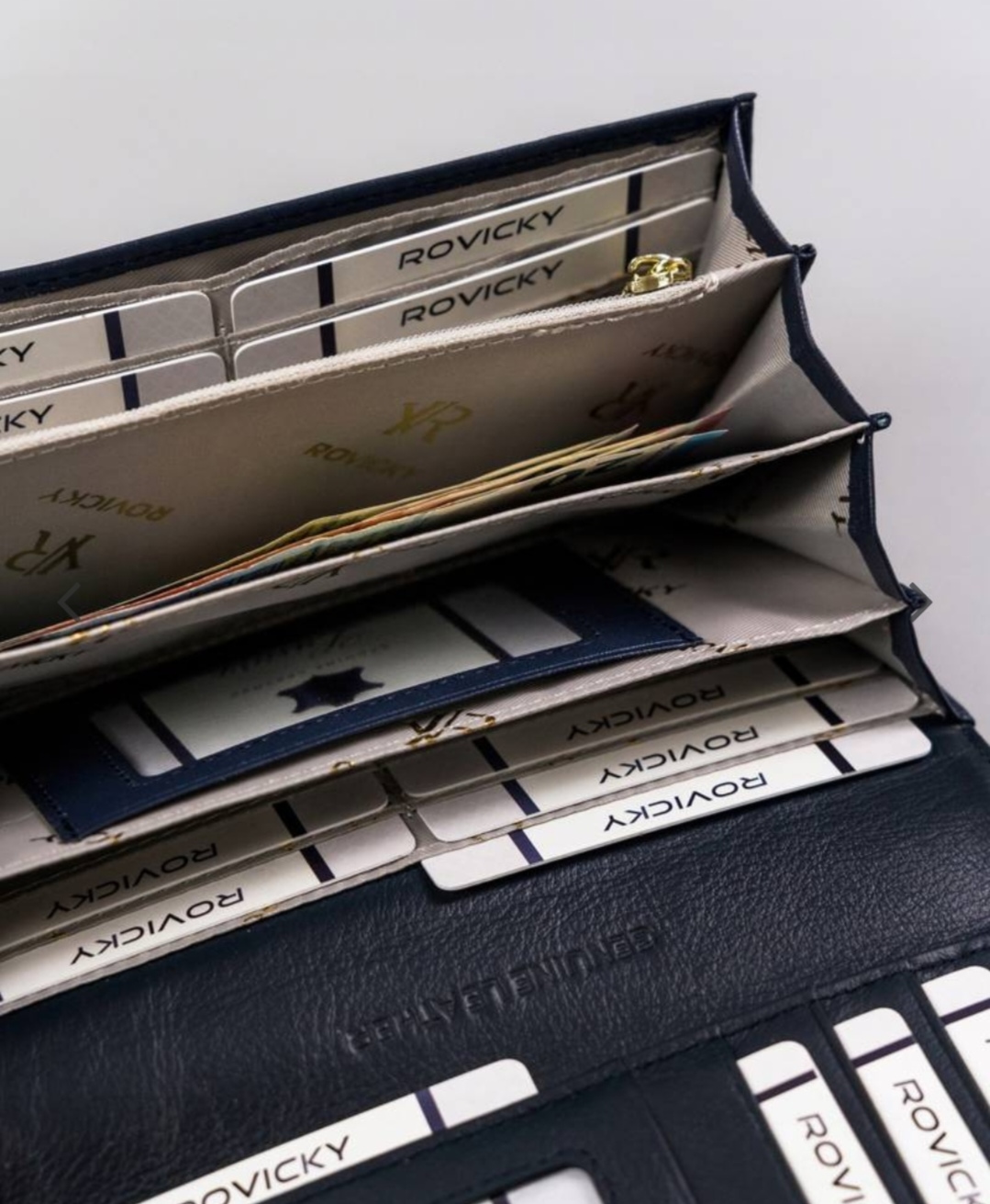 Velká dámská kožená lakovaná peněženka na patentku a zipy Rovicky modrá 