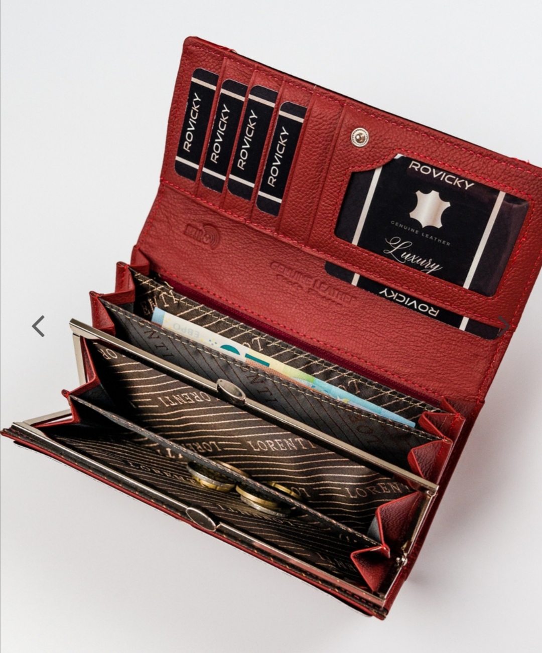 Velká dámská kožená lakovaná peněženka se zajímavou černou vsadkou Lorenti 