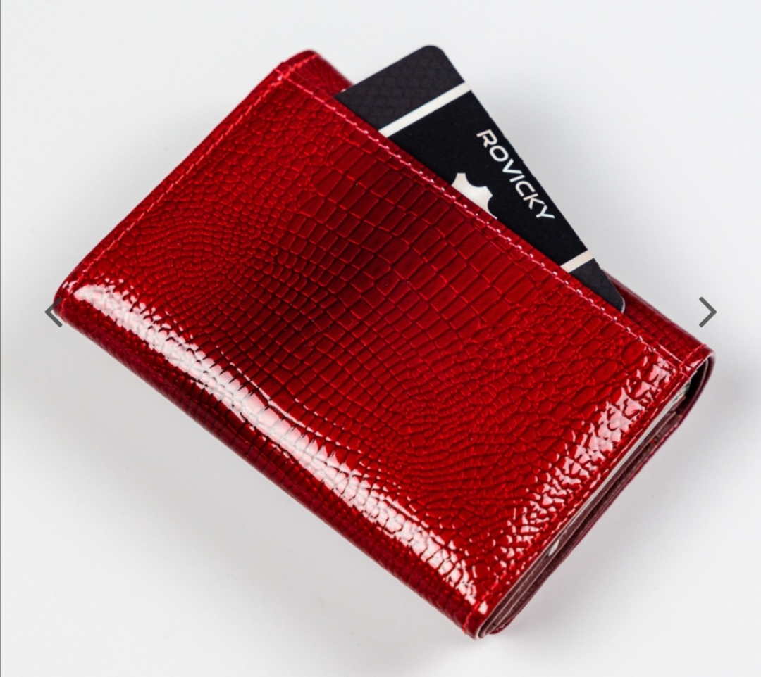 Malá dámská kožená lakovaná peněženka Lorenti červená s černou vsadkou Croco 