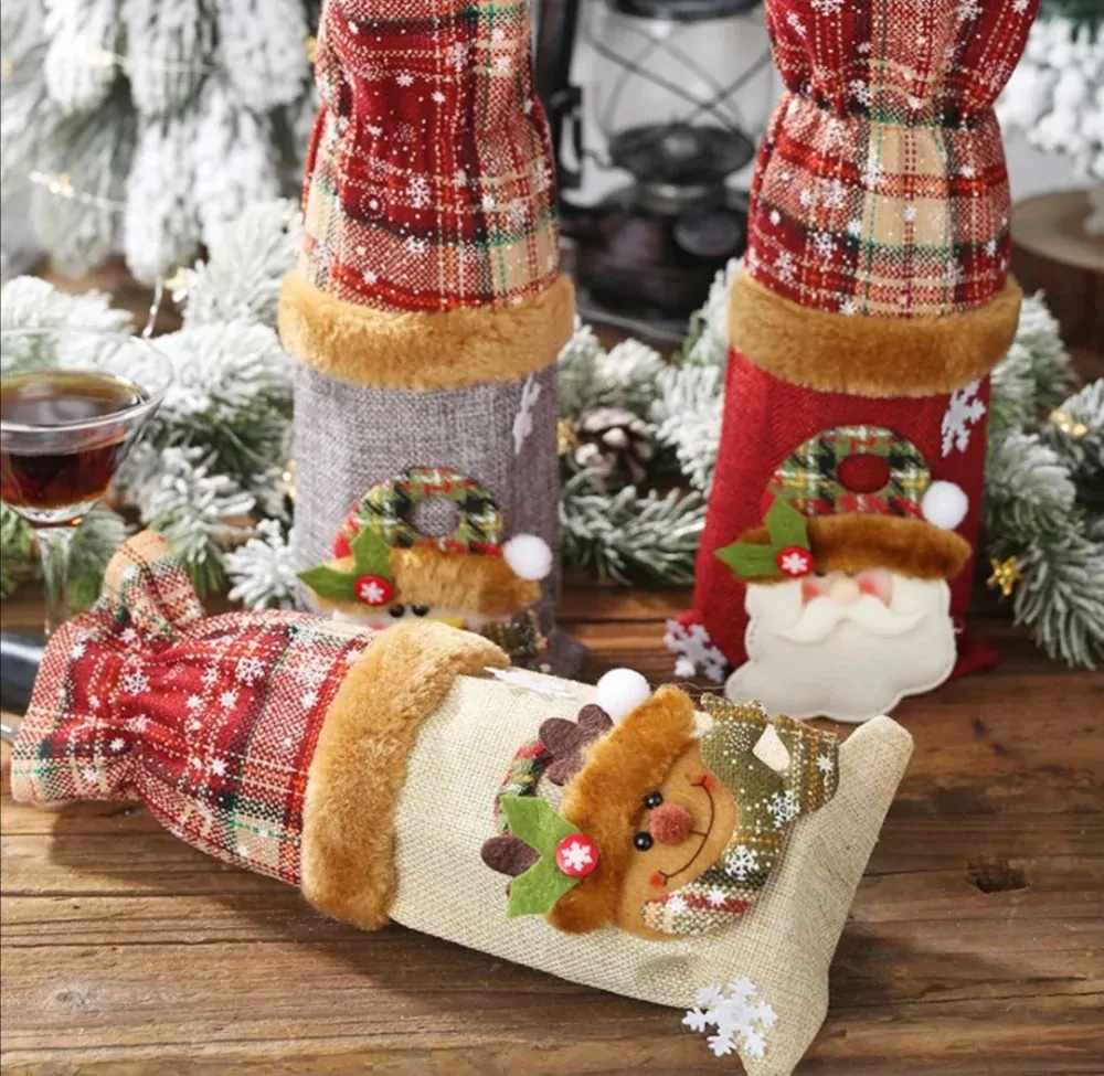 Vánoční sáček na láhev textilní 