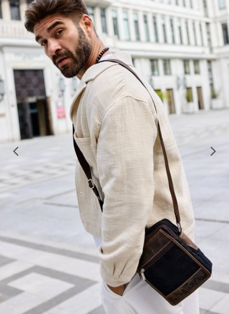 Pánská messenger taška z látky a kůže 