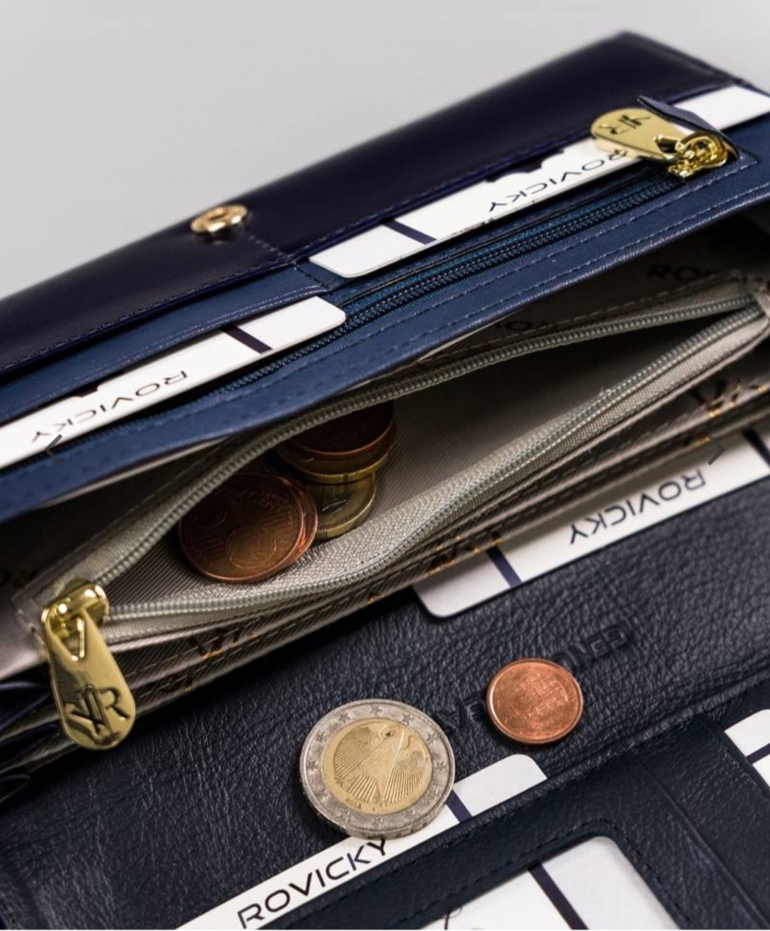 Velká dámská kožená lakovaná peněženka na patentku a zipy Rovicky modrá 
