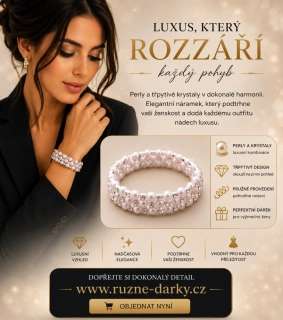 Luxusní perlový náramek s krystaly - třívrstvý