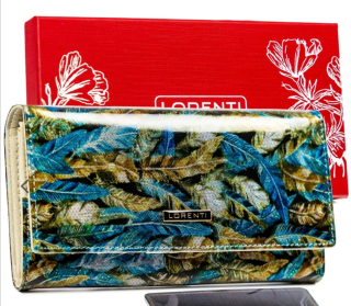 Velká dámská kožená lakovaná peněženka Lorenti peří 