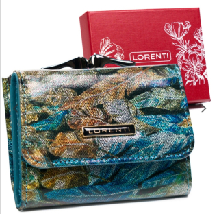 Malá dámská kožená lakovaná peněženka Lorenti peří 