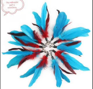 Náhradní  modré peří s rolničkou k prutu pro kočky