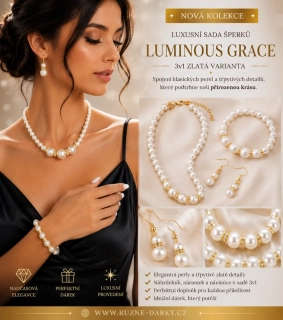 Luxusní sada šperků Luminous Grace 3v1 zlatá varianta 