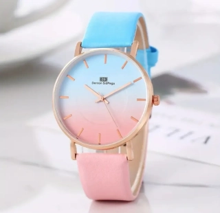 Dámské elegantní dvoubarevné hodinky modro růžové