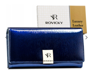 Velká dámská kožená lakovaná peněženka na patentku a zipy Rovicky modrá 